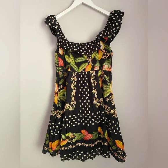 Women’s Farm Rio Cocoa Paradise Mini Polka Dot Fruit Dress Small scarf print - Picture 7 of 9